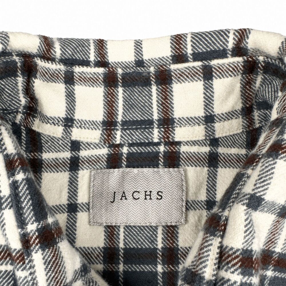 JACHS Mens Medium Flannel Shirt Gray Brown Plaid Cotton Button Up Pockets - Picture 4 of 7